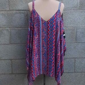 Womens Tunic Tank Top Size 1X Chiffon Asymmetrical Multicolor‎ Strappy